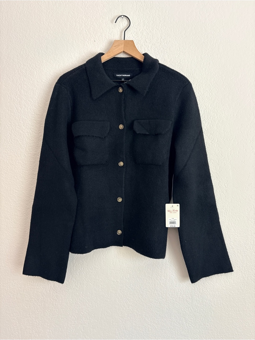 NWT Lucky Brand Black Shacket Light Jacket Sweater